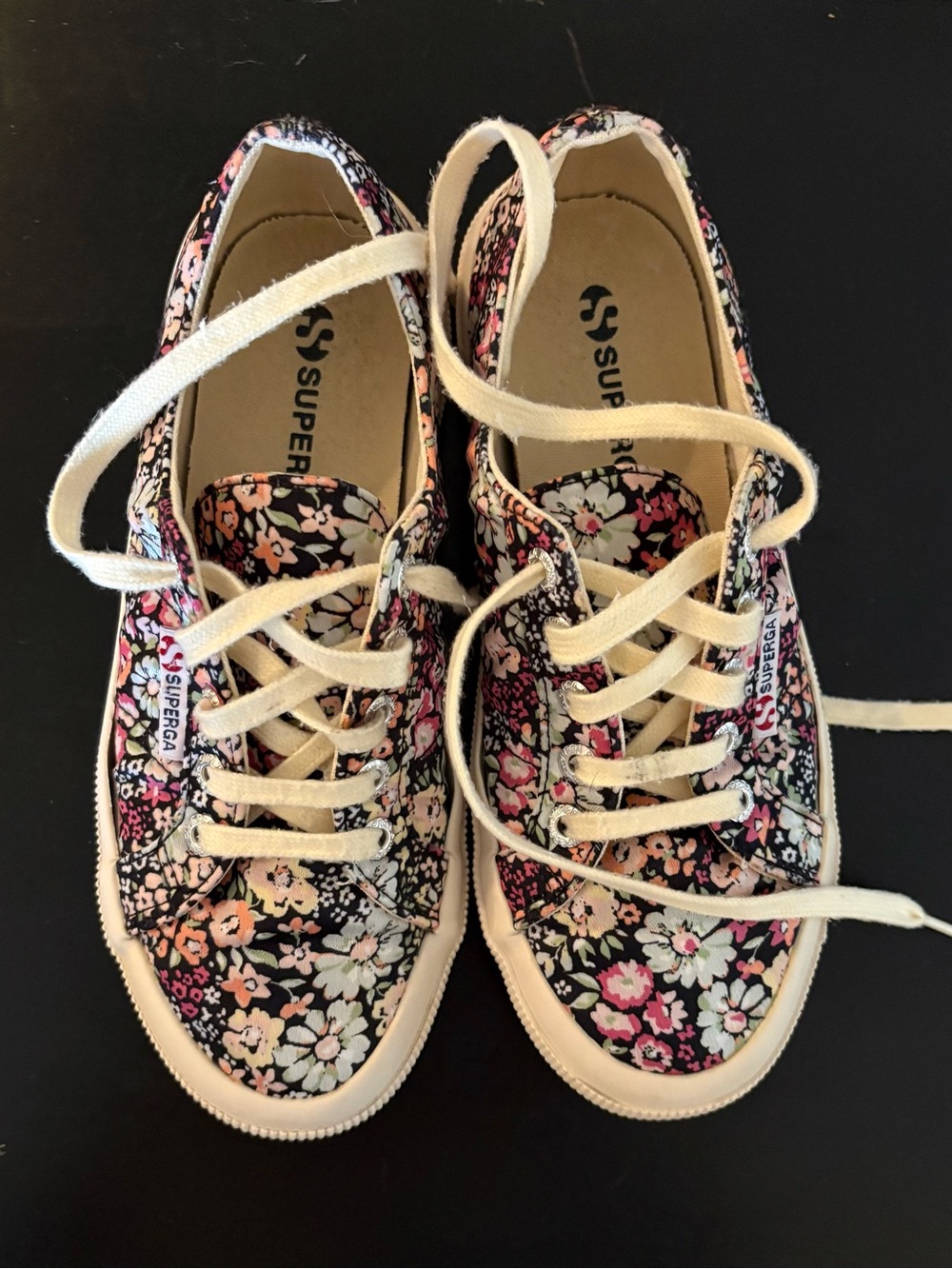 Superga Floral Canvas Sneakers - Black, Pink, Cream Size 36 (6)